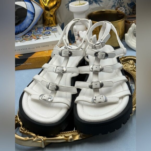 🆕 MARC JACOBS 🧿 NWOB The Kiki Gladiator Lug Sandals, White Leather - Sz 9M - Picture 12 of 14